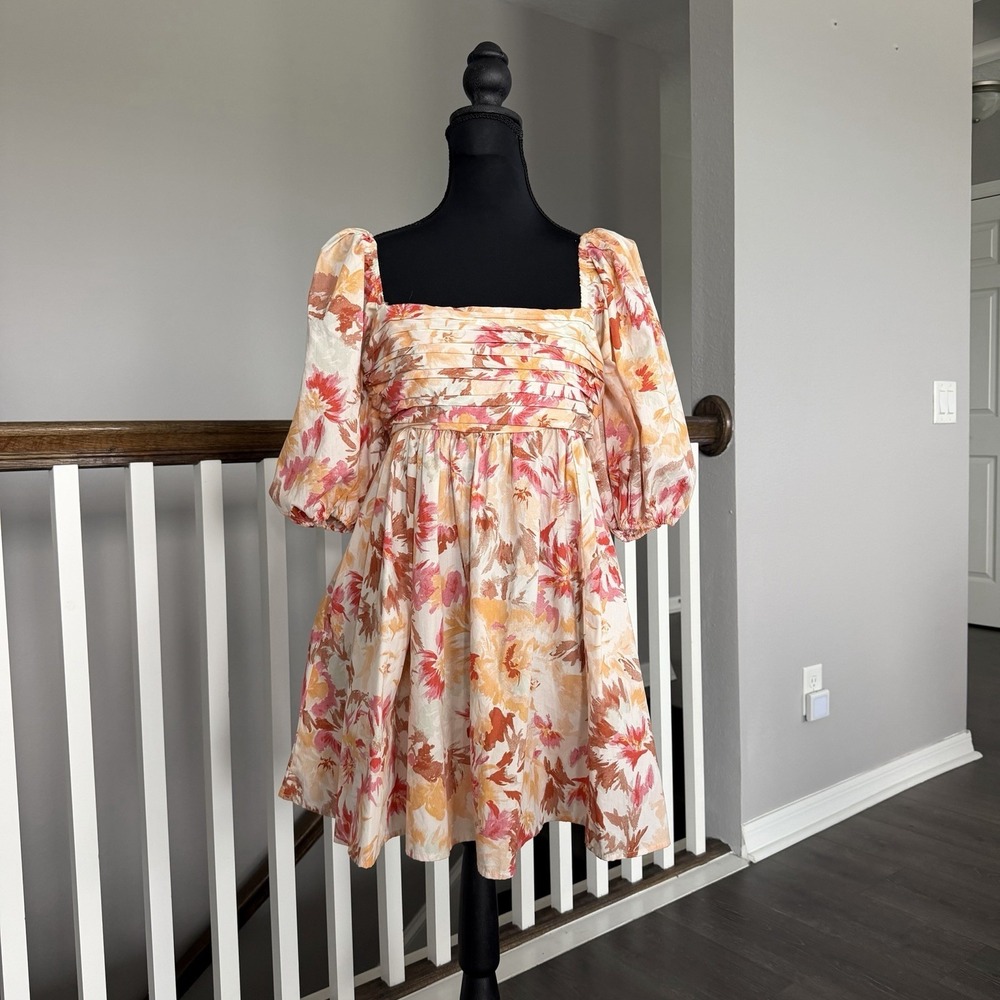 ABERCROMBIE & FITCH Emerson Floral Poplin Puff‎ Sleeve Mini Dress Small Coquette